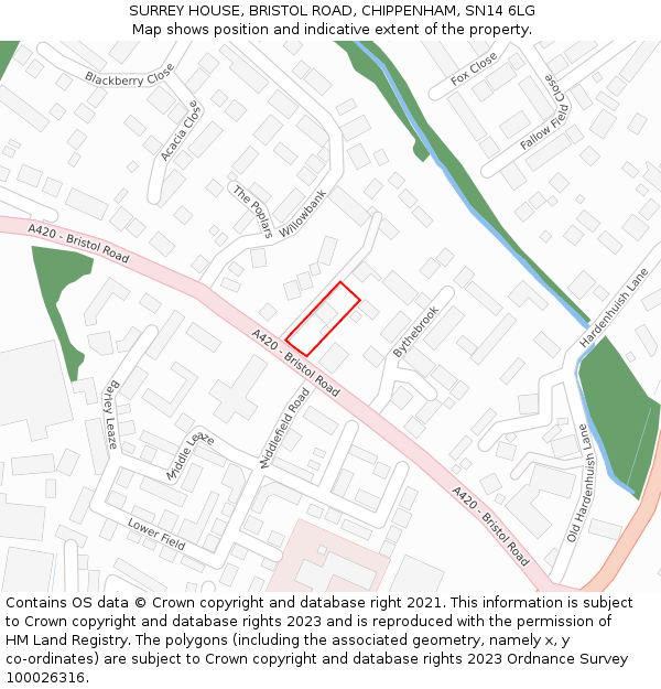 SURREY HOUSE, BRISTOL ROAD, CHIPPENHAM, SN14 6LG: Location map and indicative extent of plot