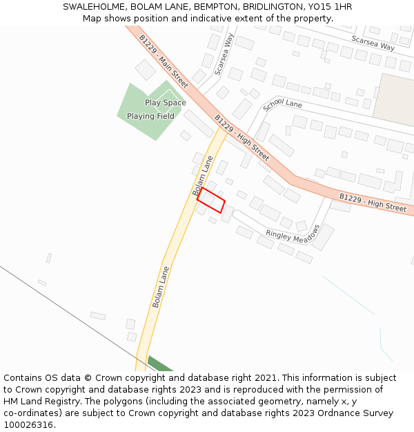 SWALEHOLME, BOLAM LANE, BEMPTON, BRIDLINGTON, YO15 1HR: Location map and indicative extent of plot