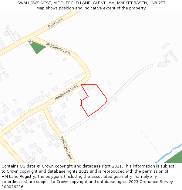 SWALLOWS NEST, MIDDLEFIELD LANE, GLENTHAM, MARKET RASEN, LN8 2ET: Location map and indicative extent of plot