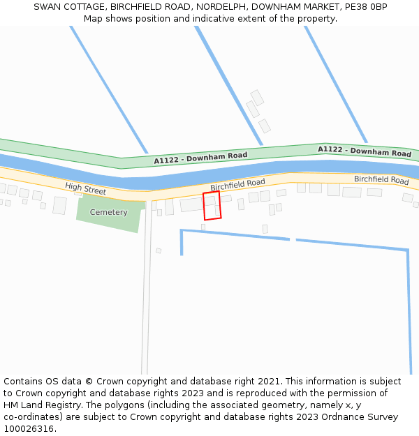 SWAN COTTAGE, BIRCHFIELD ROAD, NORDELPH, DOWNHAM MARKET, PE38 0BP: Location map and indicative extent of plot