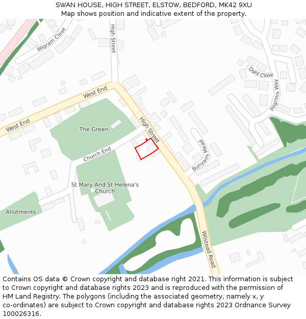SWAN HOUSE, HIGH STREET, ELSTOW, BEDFORD, MK42 9XU: Location map and indicative extent of plot