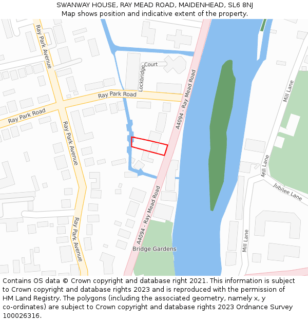 SWANWAY HOUSE, RAY MEAD ROAD, MAIDENHEAD, SL6 8NJ: Location map and indicative extent of plot