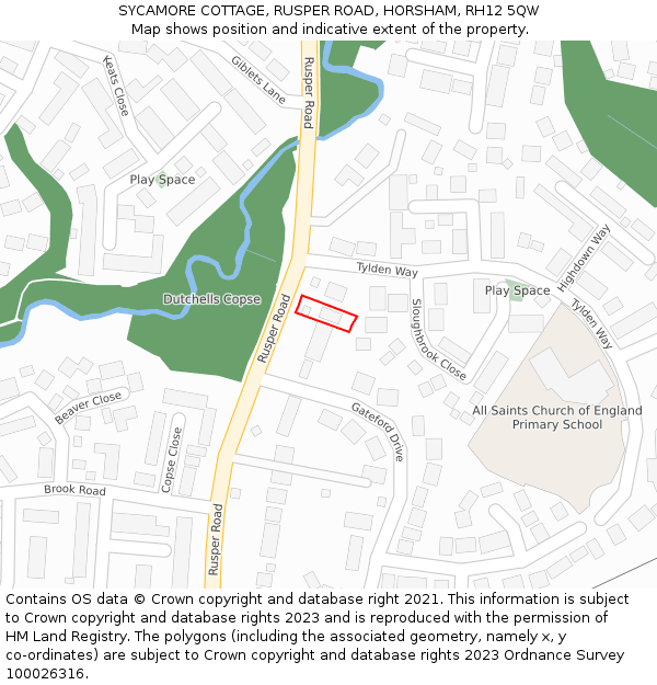 SYCAMORE COTTAGE, RUSPER ROAD, HORSHAM, RH12 5QW: Location map and indicative extent of plot