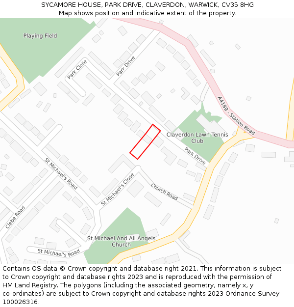 SYCAMORE HOUSE, PARK DRIVE, CLAVERDON, WARWICK, CV35 8HG: Location map and indicative extent of plot