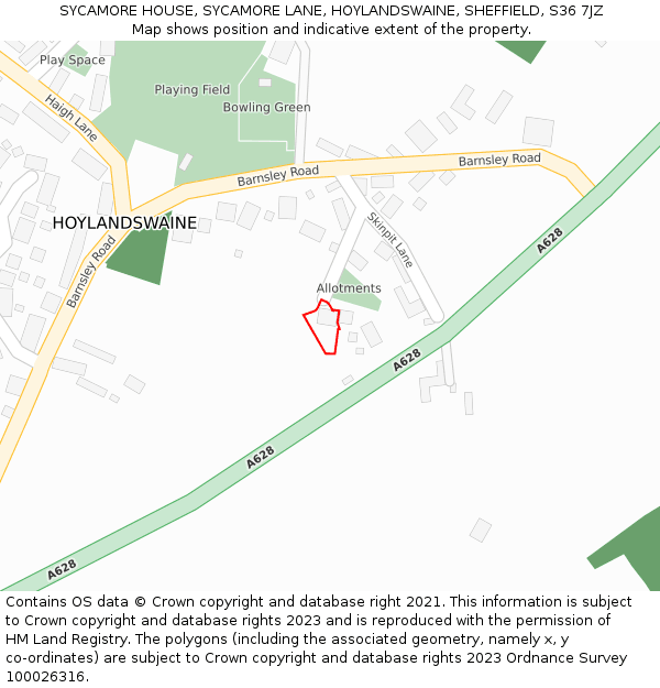 SYCAMORE HOUSE, SYCAMORE LANE, HOYLANDSWAINE, SHEFFIELD, S36 7JZ: Location map and indicative extent of plot