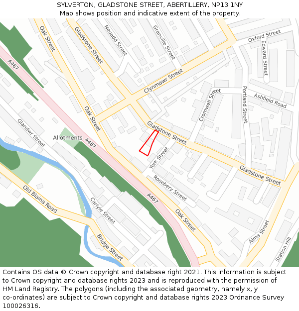 SYLVERTON, GLADSTONE STREET, ABERTILLERY, NP13 1NY: Location map and indicative extent of plot