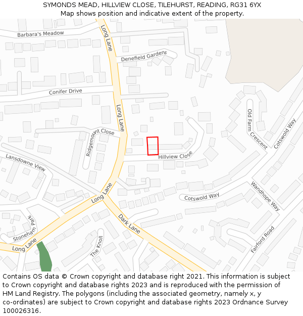 SYMONDS MEAD, HILLVIEW CLOSE, TILEHURST, READING, RG31 6YX: Location map and indicative extent of plot