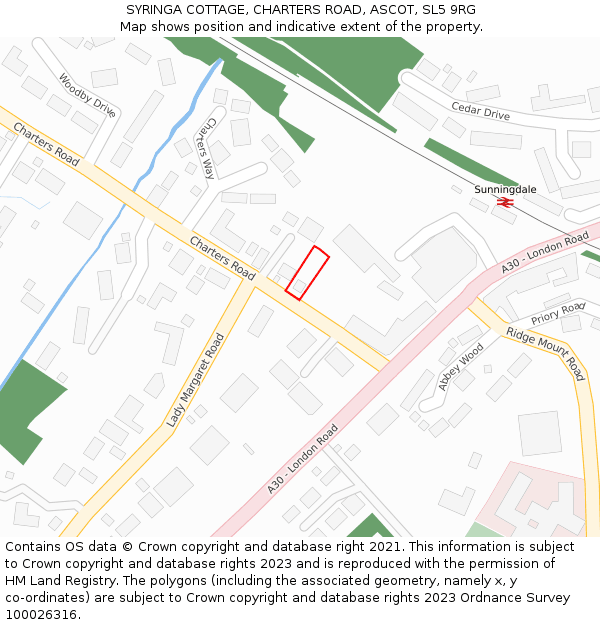 SYRINGA COTTAGE, CHARTERS ROAD, ASCOT, SL5 9RG: Location map and indicative extent of plot