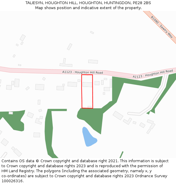 TALIESYN, HOUGHTON HILL, HOUGHTON, HUNTINGDON, PE28 2BS: Location map and indicative extent of plot