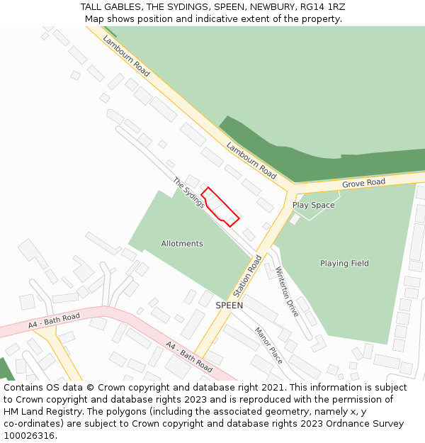 TALL GABLES, THE SYDINGS, SPEEN, NEWBURY, RG14 1RZ: Location map and indicative extent of plot