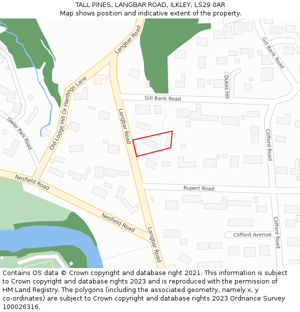 TALL PINES, LANGBAR ROAD, ILKLEY, LS29 0AR: Location map and indicative extent of plot