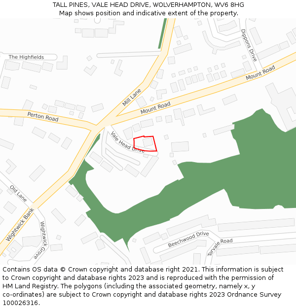 TALL PINES, VALE HEAD DRIVE, WOLVERHAMPTON, WV6 8HG: Location map and indicative extent of plot