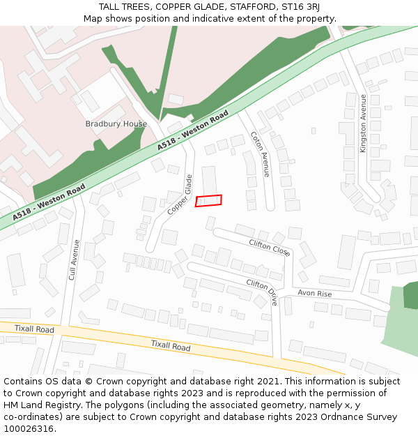 TALL TREES, COPPER GLADE, STAFFORD, ST16 3RJ: Location map and indicative extent of plot
