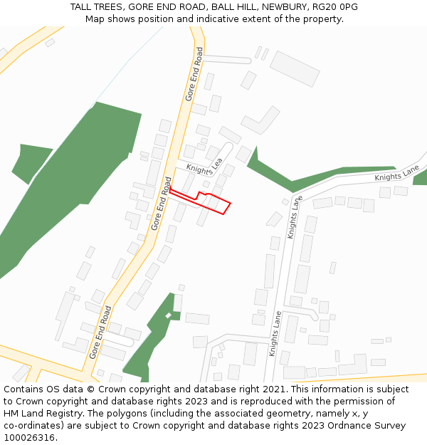 TALL TREES, GORE END ROAD, BALL HILL, NEWBURY, RG20 0PG: Location map and indicative extent of plot