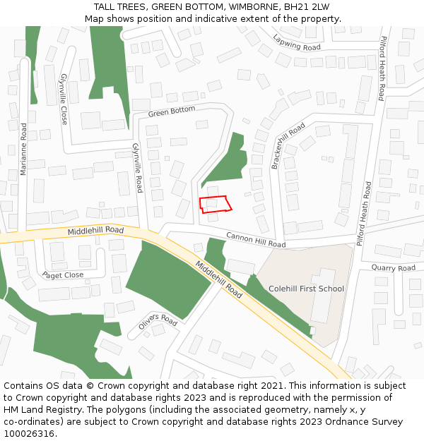 TALL TREES, GREEN BOTTOM, WIMBORNE, BH21 2LW: Location map and indicative extent of plot