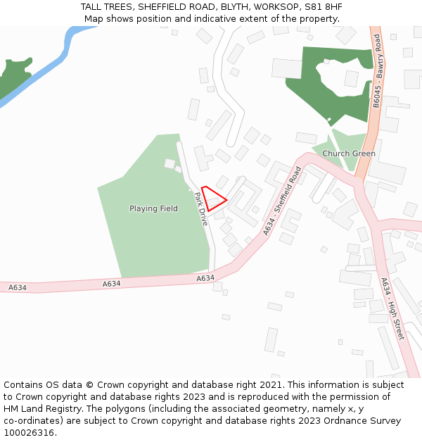 TALL TREES, SHEFFIELD ROAD, BLYTH, WORKSOP, S81 8HF: Location map and indicative extent of plot
