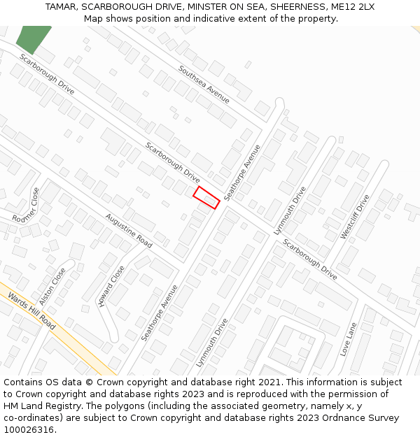 TAMAR, SCARBOROUGH DRIVE, MINSTER ON SEA, SHEERNESS, ME12 2LX: Location map and indicative extent of plot