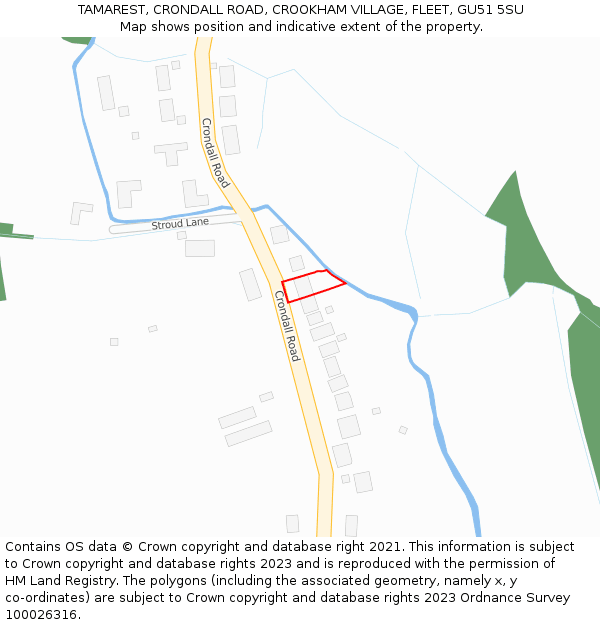 TAMAREST, CRONDALL ROAD, CROOKHAM VILLAGE, FLEET, GU51 5SU: Location map and indicative extent of plot
