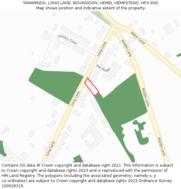 TAMARINDA, LONG LANE, BOVINGDON, HEMEL HEMPSTEAD, HP3 0ND: Location map and indicative extent of plot