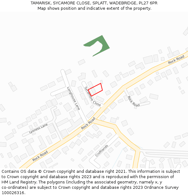 TAMARISK, SYCAMORE CLOSE, SPLATT, WADEBRIDGE, PL27 6PR: Location map and indicative extent of plot