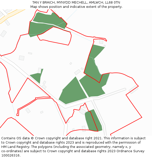 TAN Y BRAICH, MYNYDD MECHELL, AMLWCH, LL68 0TN: Location map and indicative extent of plot