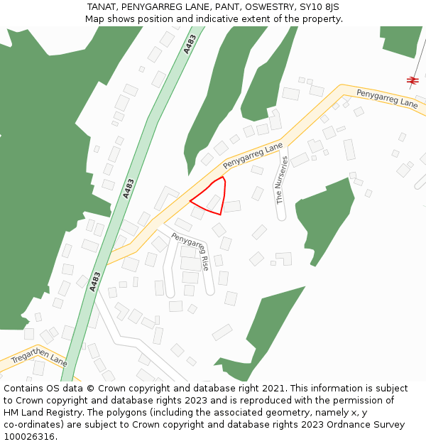 TANAT, PENYGARREG LANE, PANT, OSWESTRY, SY10 8JS: Location map and indicative extent of plot