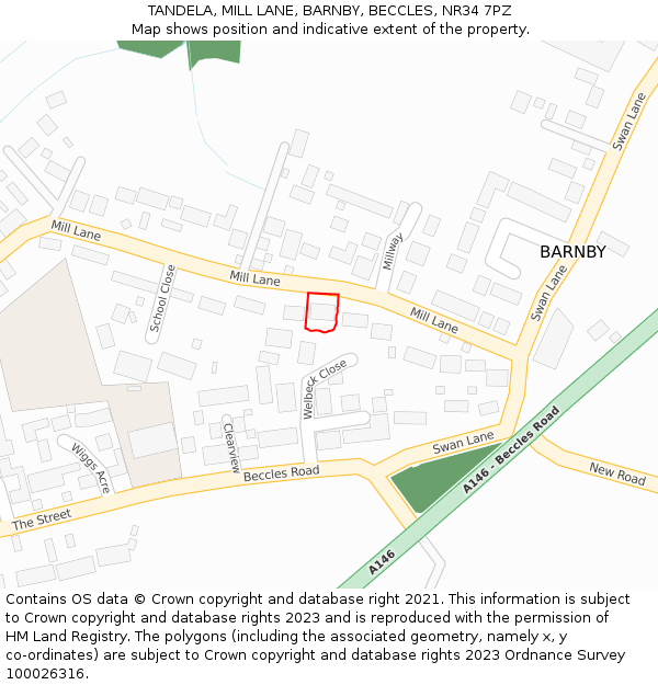 TANDELA, MILL LANE, BARNBY, BECCLES, NR34 7PZ: Location map and indicative extent of plot