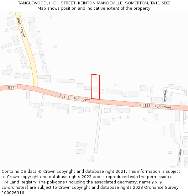 TANGLEWOOD, HIGH STREET, KEINTON MANDEVILLE, SOMERTON, TA11 6DZ: Location map and indicative extent of plot