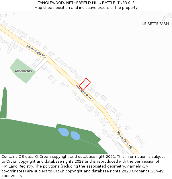 TANGLEWOOD, NETHERFIELD HILL, BATTLE, TN33 0LF: Location map and indicative extent of plot