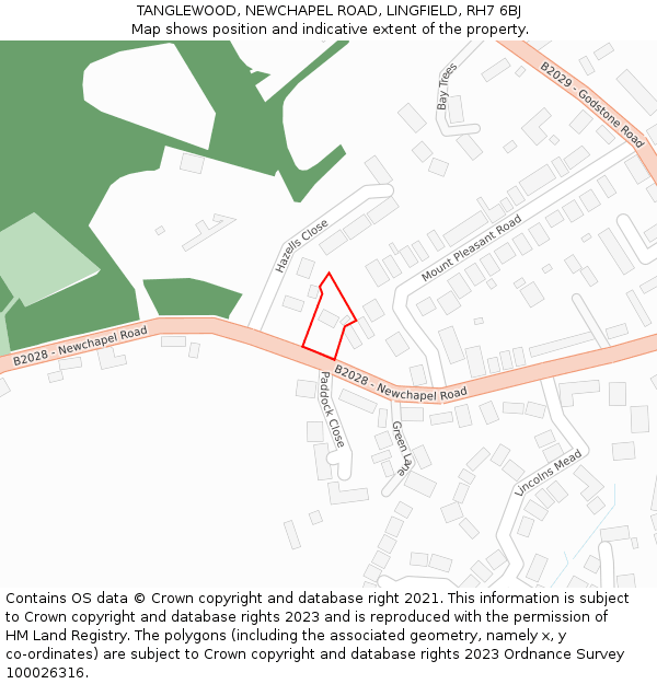TANGLEWOOD, NEWCHAPEL ROAD, LINGFIELD, RH7 6BJ: Location map and indicative extent of plot