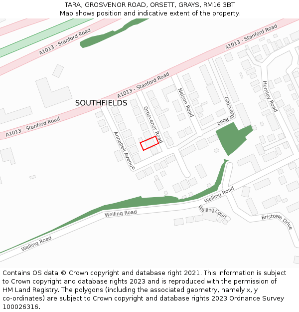 TARA, GROSVENOR ROAD, ORSETT, GRAYS, RM16 3BT: Location map and indicative extent of plot