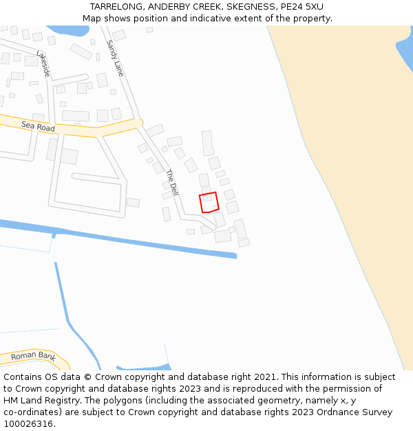 TARRELONG, ANDERBY CREEK, SKEGNESS, PE24 5XU: Location map and indicative extent of plot