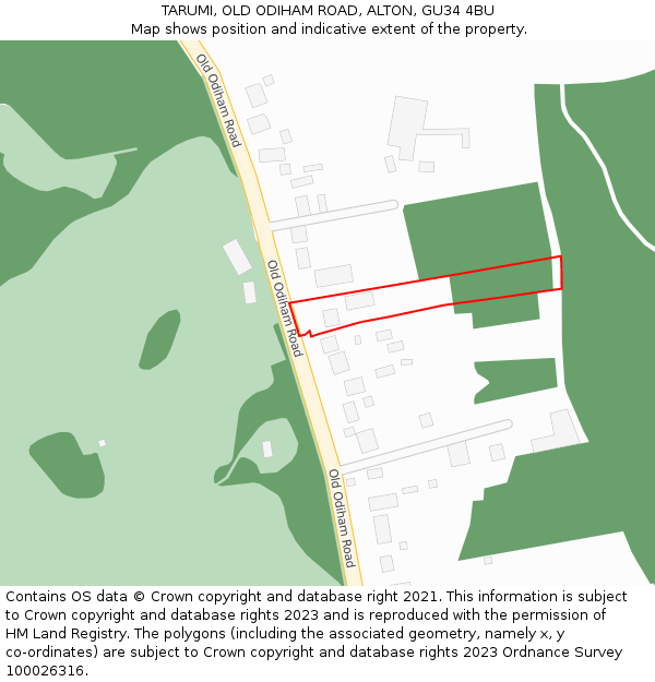 TARUMI, OLD ODIHAM ROAD, ALTON, GU34 4BU: Location map and indicative extent of plot