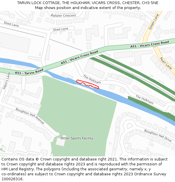 TARVIN LOCK COTTAGE, THE HOLKHAM, VICARS CROSS, CHESTER, CH3 5NE: Location map and indicative extent of plot