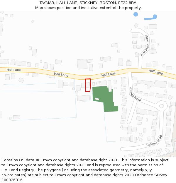 TAYMAR, HALL LANE, STICKNEY, BOSTON, PE22 8BA: Location map and indicative extent of plot