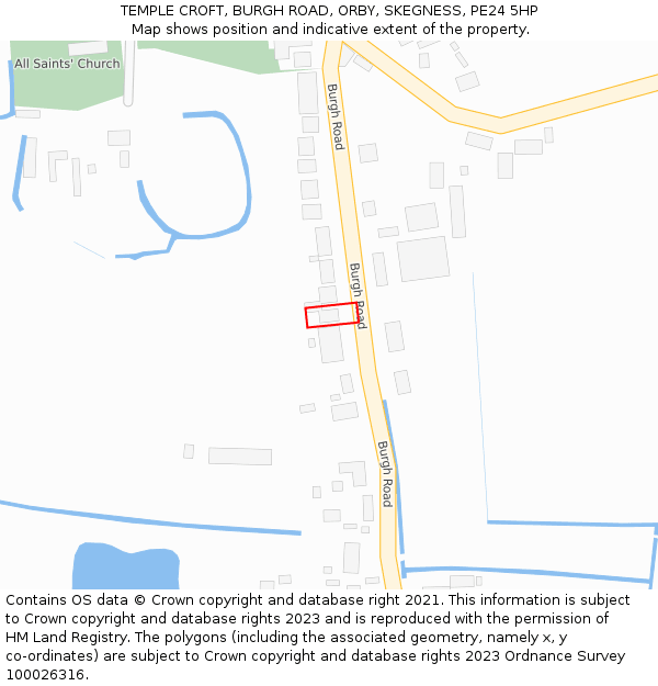 TEMPLE CROFT, BURGH ROAD, ORBY, SKEGNESS, PE24 5HP: Location map and indicative extent of plot