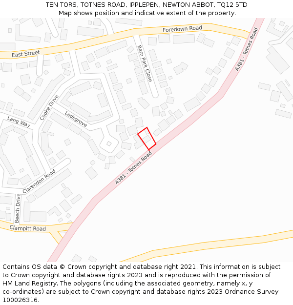 TEN TORS, TOTNES ROAD, IPPLEPEN, NEWTON ABBOT, TQ12 5TD: Location map and indicative extent of plot