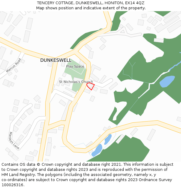 TENCERY COTTAGE, DUNKESWELL, HONITON, EX14 4QZ: Location map and indicative extent of plot