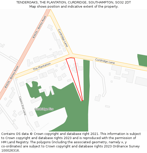 TENDEROAKS, THE PLANTATION, CURDRIDGE, SOUTHAMPTON, SO32 2DT: Location map and indicative extent of plot
