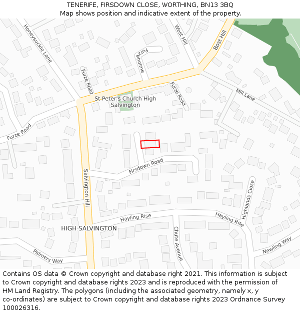 TENERIFE, FIRSDOWN CLOSE, WORTHING, BN13 3BQ: Location map and indicative extent of plot