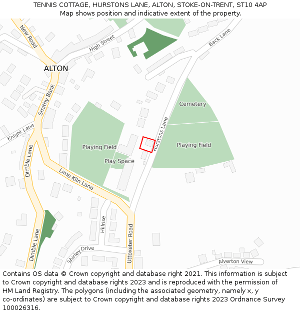 TENNIS COTTAGE, HURSTONS LANE, ALTON, STOKE-ON-TRENT, ST10 4AP: Location map and indicative extent of plot