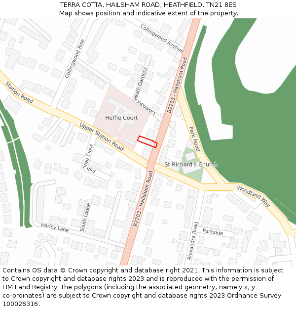 TERRA COTTA, HAILSHAM ROAD, HEATHFIELD, TN21 8ES: Location map and indicative extent of plot