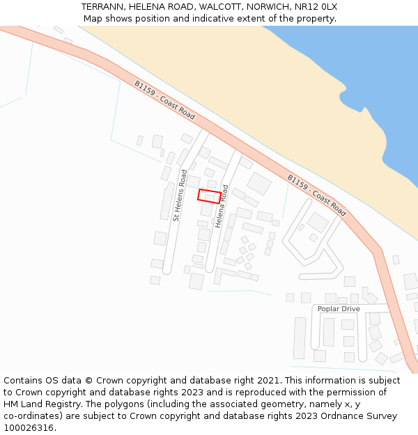 TERRANN, HELENA ROAD, WALCOTT, NORWICH, NR12 0LX: Location map and indicative extent of plot