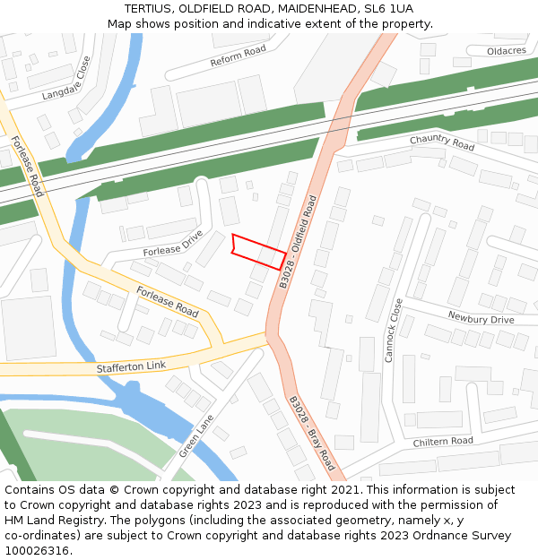 TERTIUS, OLDFIELD ROAD, MAIDENHEAD, SL6 1UA: Location map and indicative extent of plot