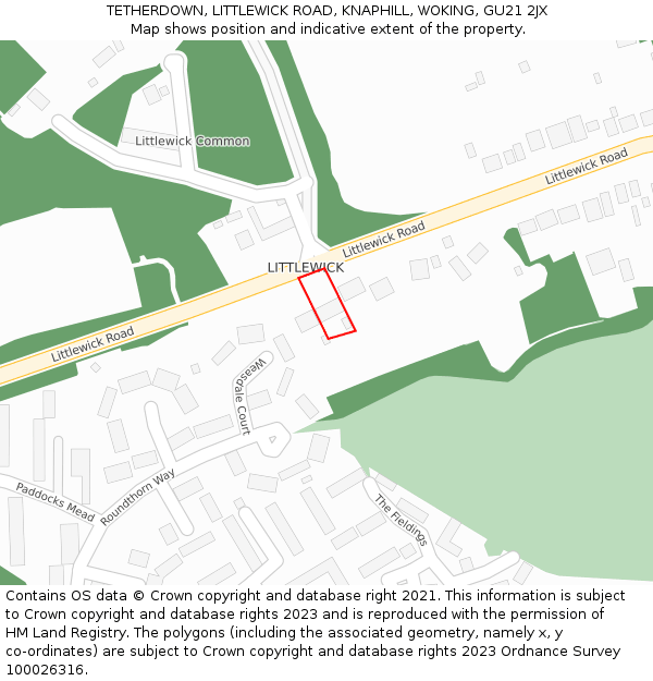 TETHERDOWN, LITTLEWICK ROAD, KNAPHILL, WOKING, GU21 2JX: Location map and indicative extent of plot