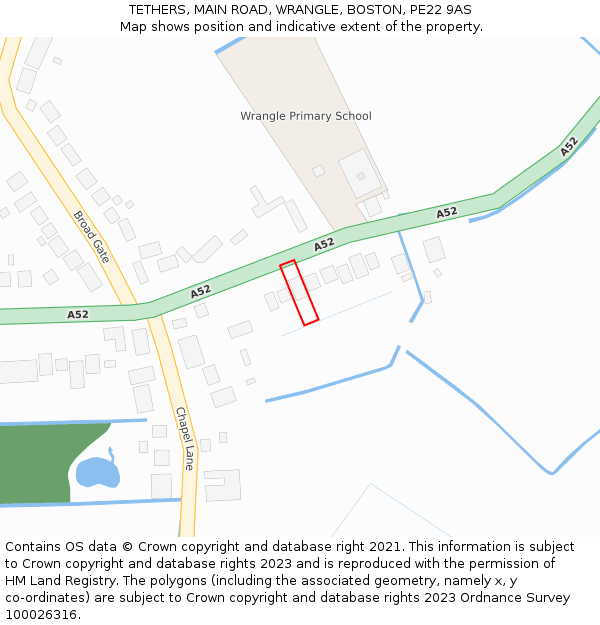 TETHERS, MAIN ROAD, WRANGLE, BOSTON, PE22 9AS: Location map and indicative extent of plot