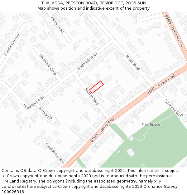 THALASSA, PRESTON ROAD, BEMBRIDGE, PO35 5UN: Location map and indicative extent of plot