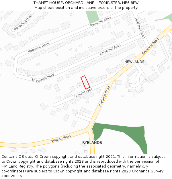 THANET HOUSE, ORCHARD LANE, LEOMINSTER, HR6 8PW: Location map and indicative extent of plot