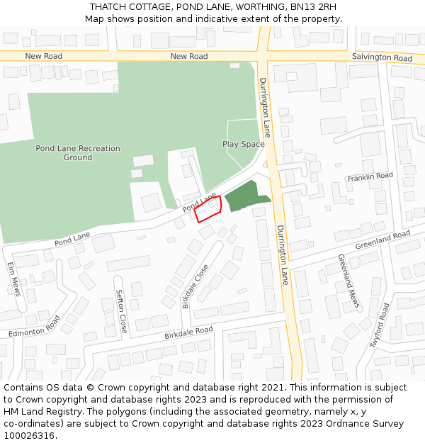 THATCH COTTAGE, POND LANE, WORTHING, BN13 2RH: Location map and indicative extent of plot