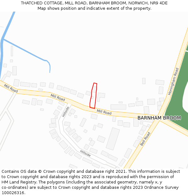 THATCHED COTTAGE, MILL ROAD, BARNHAM BROOM, NORWICH, NR9 4DE: Location map and indicative extent of plot